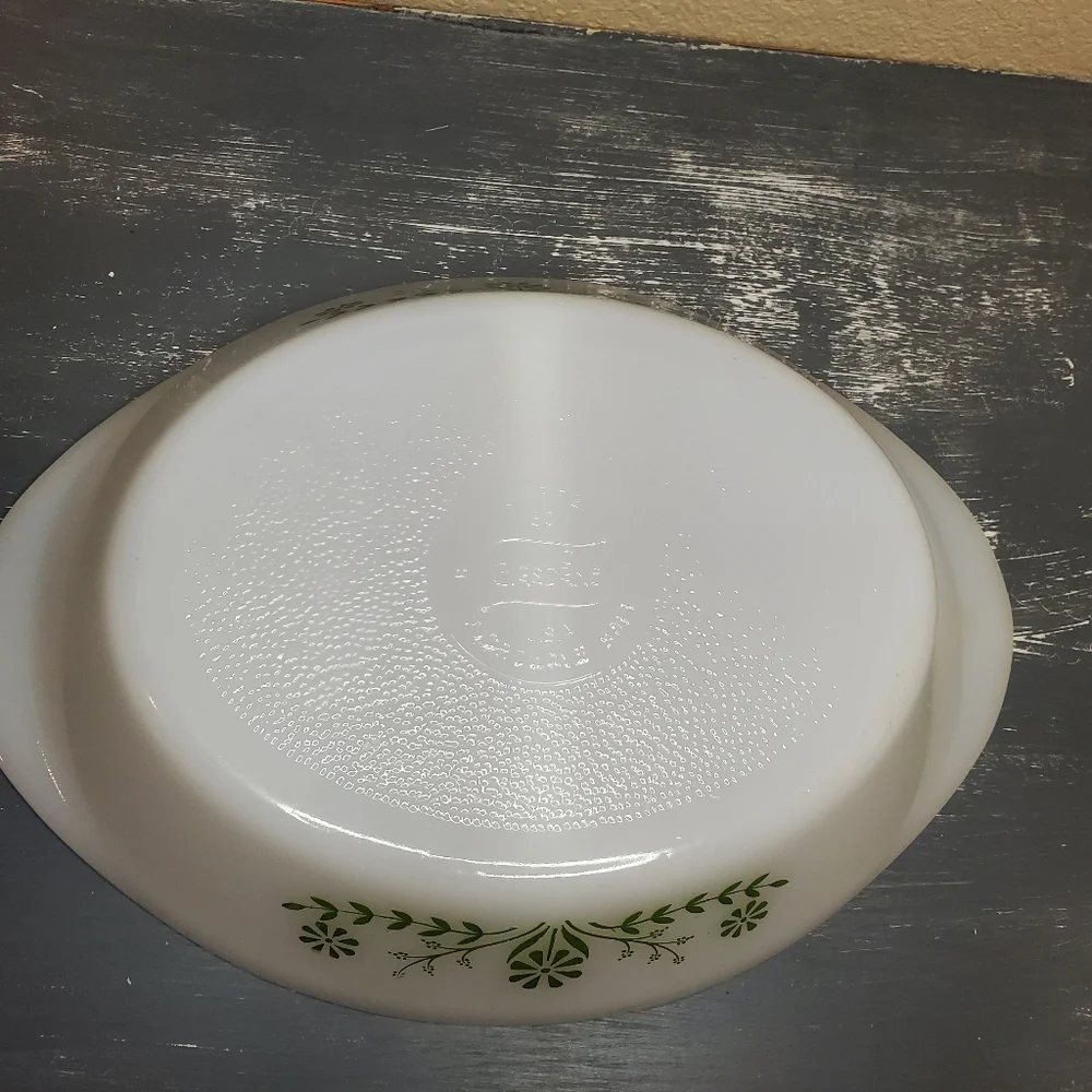 Vintage Glasbake Green Crazy Daisy Spring‎ Blossom Divided Casserole Dish #J2352